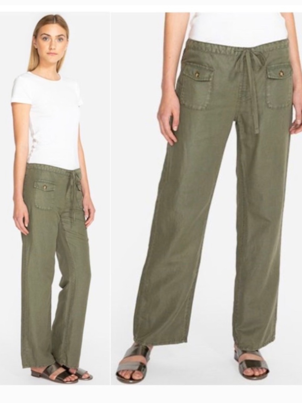 Johnny Was Linen Cotton Lounger Drawstring Pants in Olive Green